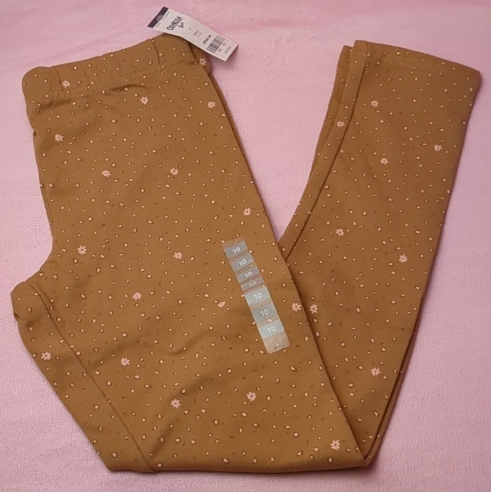 OshKosh B'Gosh Light Brown and Pink Floral Elastic Waist Leggings size 10